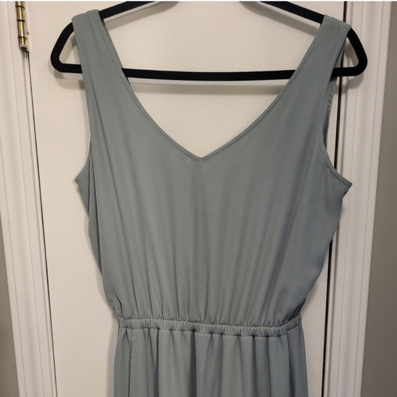 Show Me Your Mumu Kendall Maxi Dress V Neck Slit Blouson Silver Sage Blue Large - Picture 5 of 12